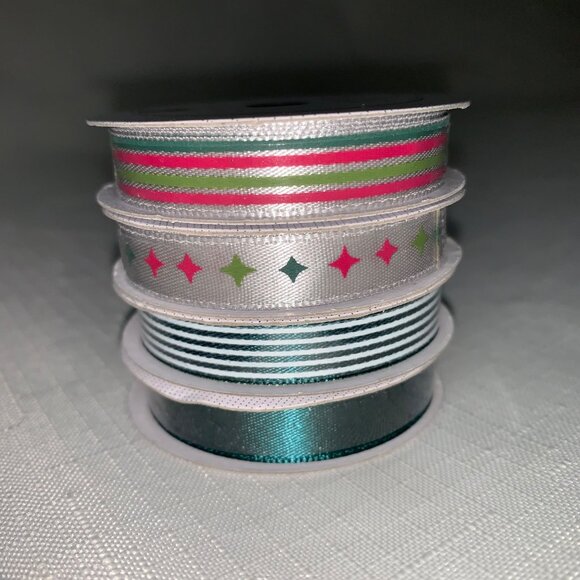 Set Of 4 American Crafts Premium Ribbon Spools With Metallic & Patterned Designs - Picture 1 of 3